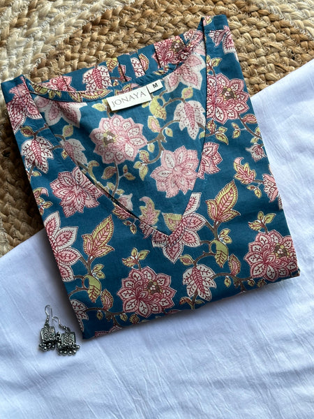 Blue garden full sleeves Peplum top - Jonaya