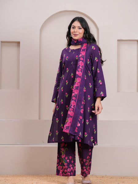 Purple pink floral straight suit set Jonaya