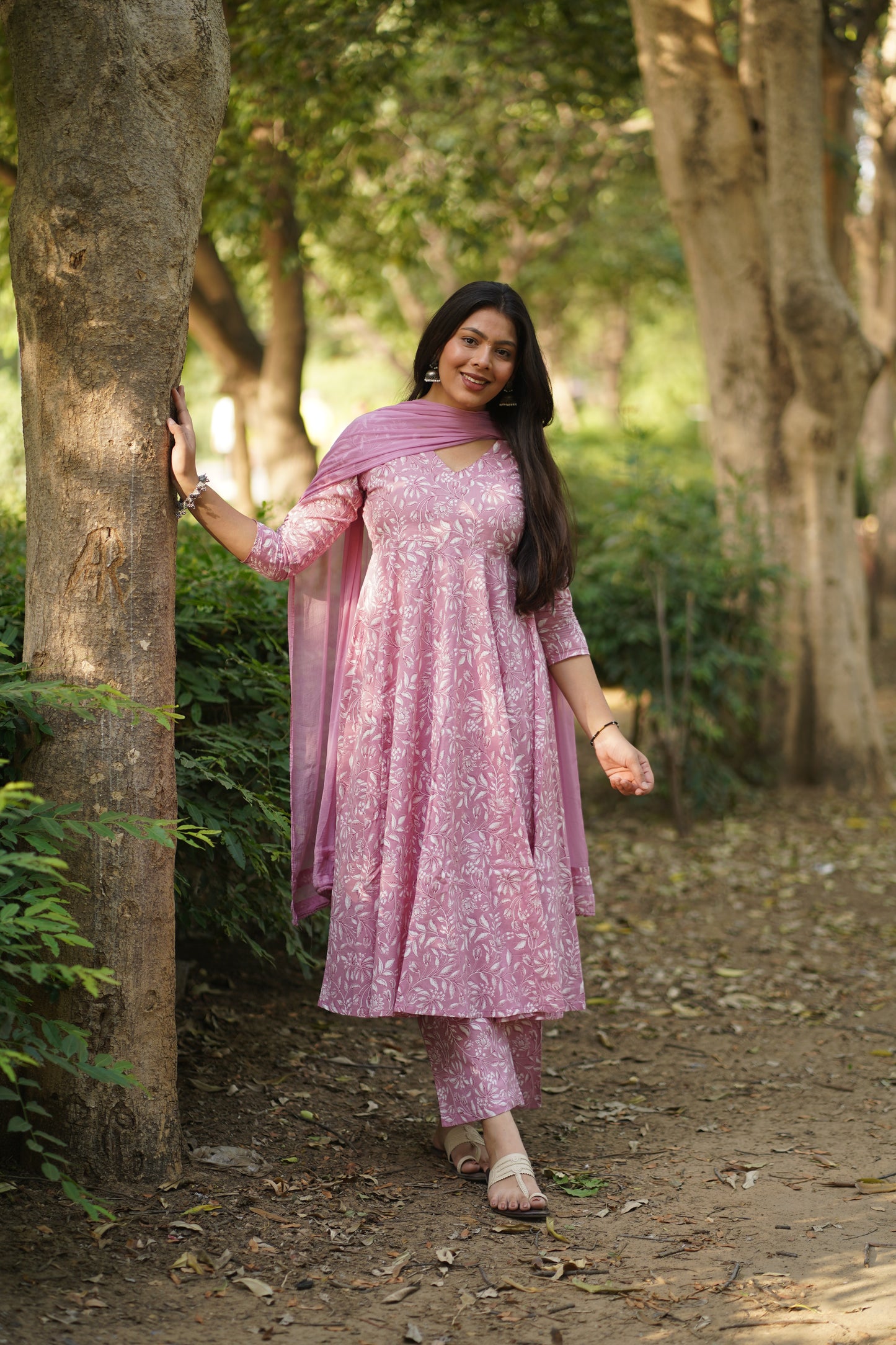 White Pink Pastel Anarkali Suit Set