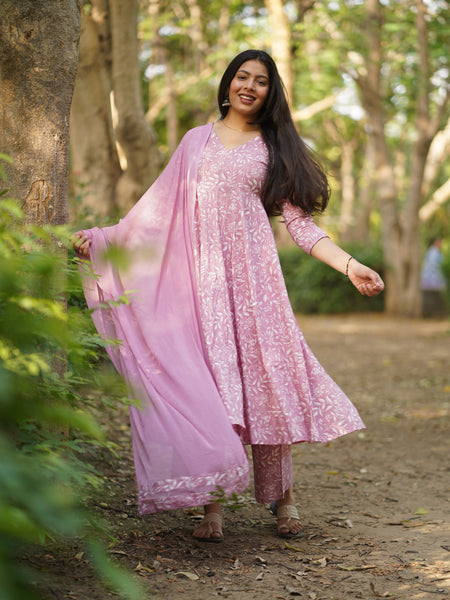 White Pink Pastel Anarkali Suit Set Jonaya