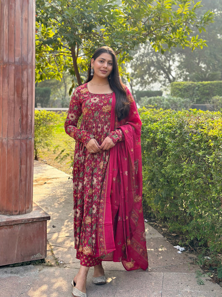 Summer pink anarkali suit set - Jonaya