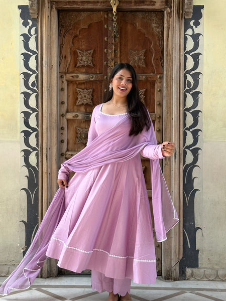 Butter purple white lace umbrella suit set - Jonaya