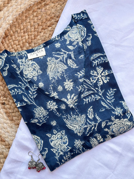 Floral indigo peplum top - Jonaya