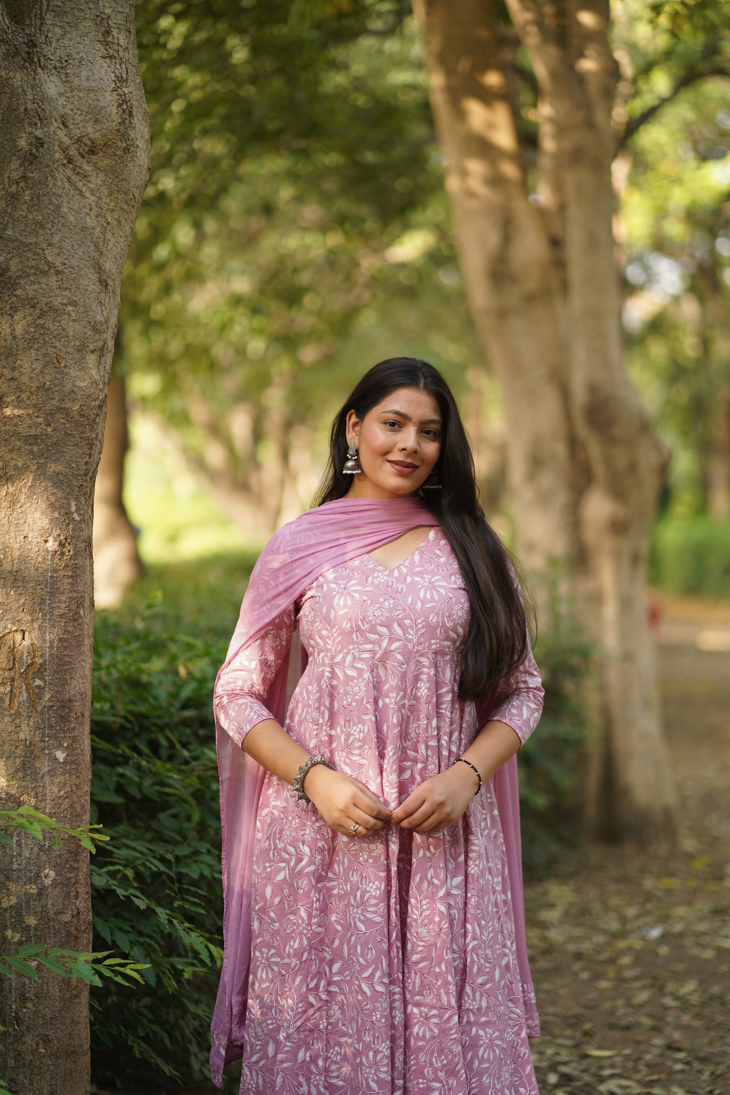 White Pink Pastel Anarkali Suit Set