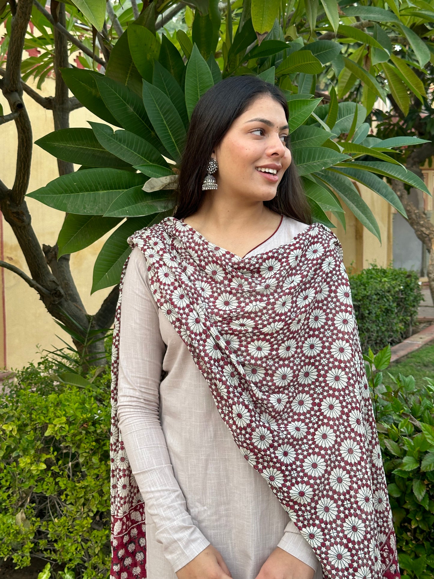 ग्रे मैरून कॉटन सूट सेट