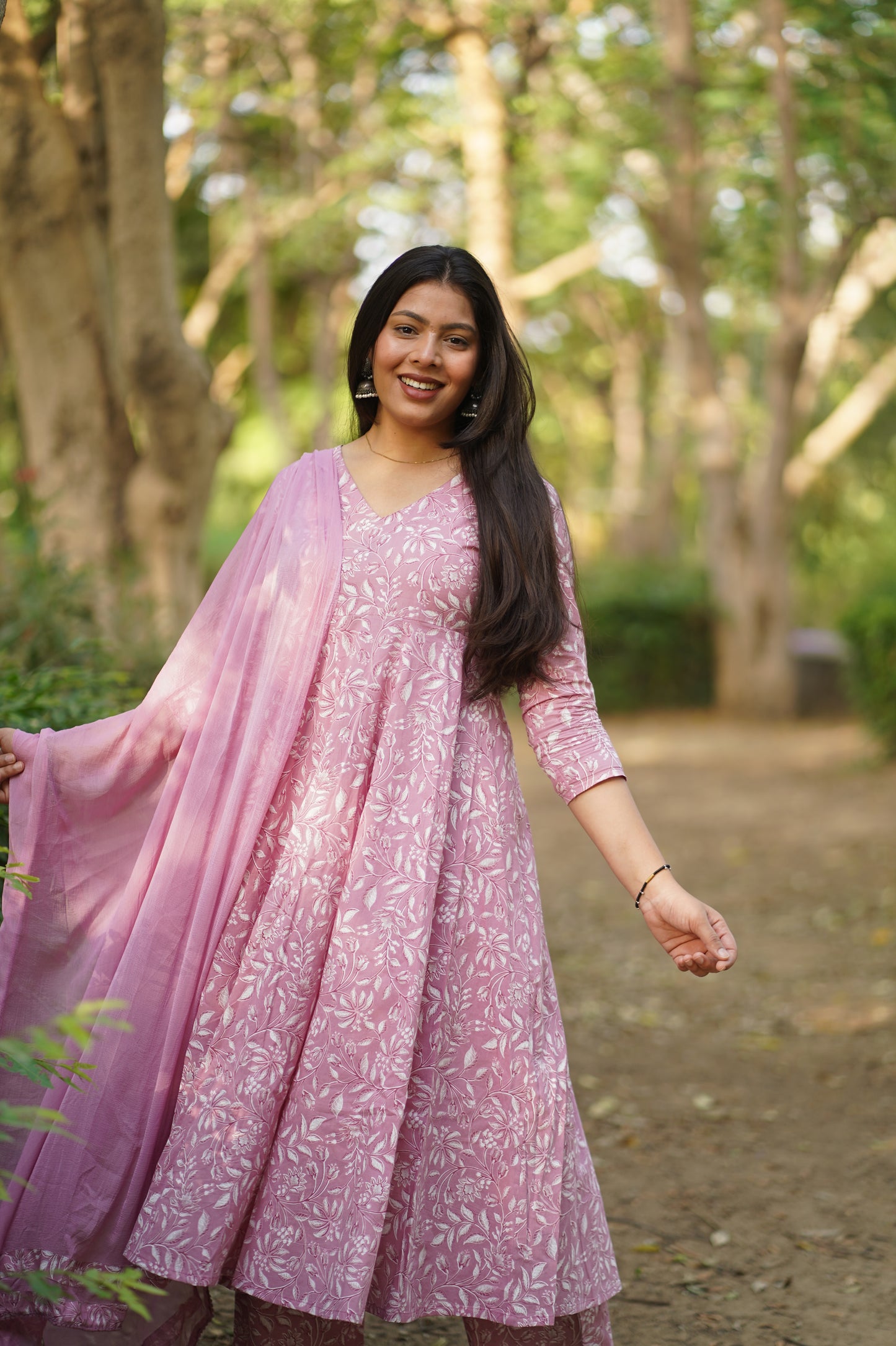White Pink Pastel Anarkali Suit Set