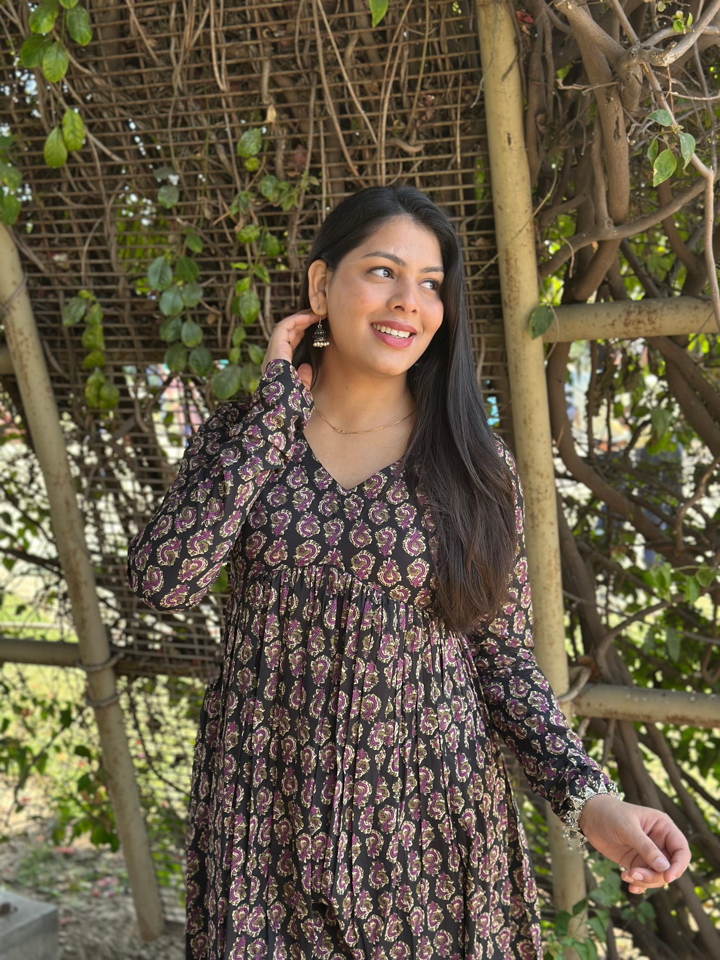 Black purple high slit kameez