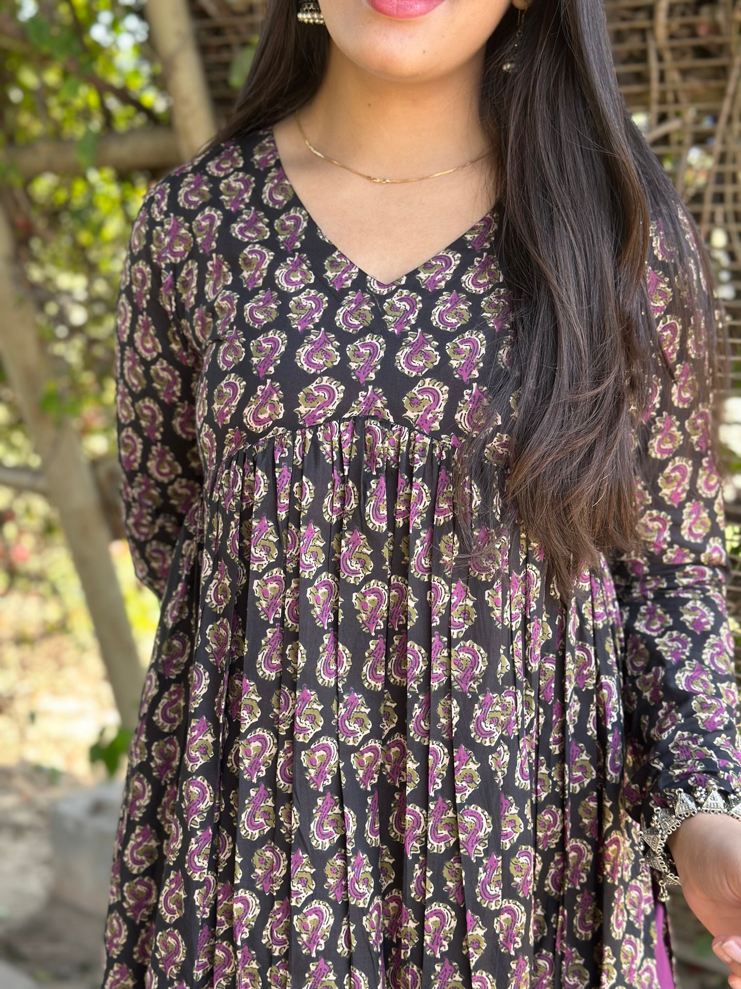 Black purple high slit kameez
