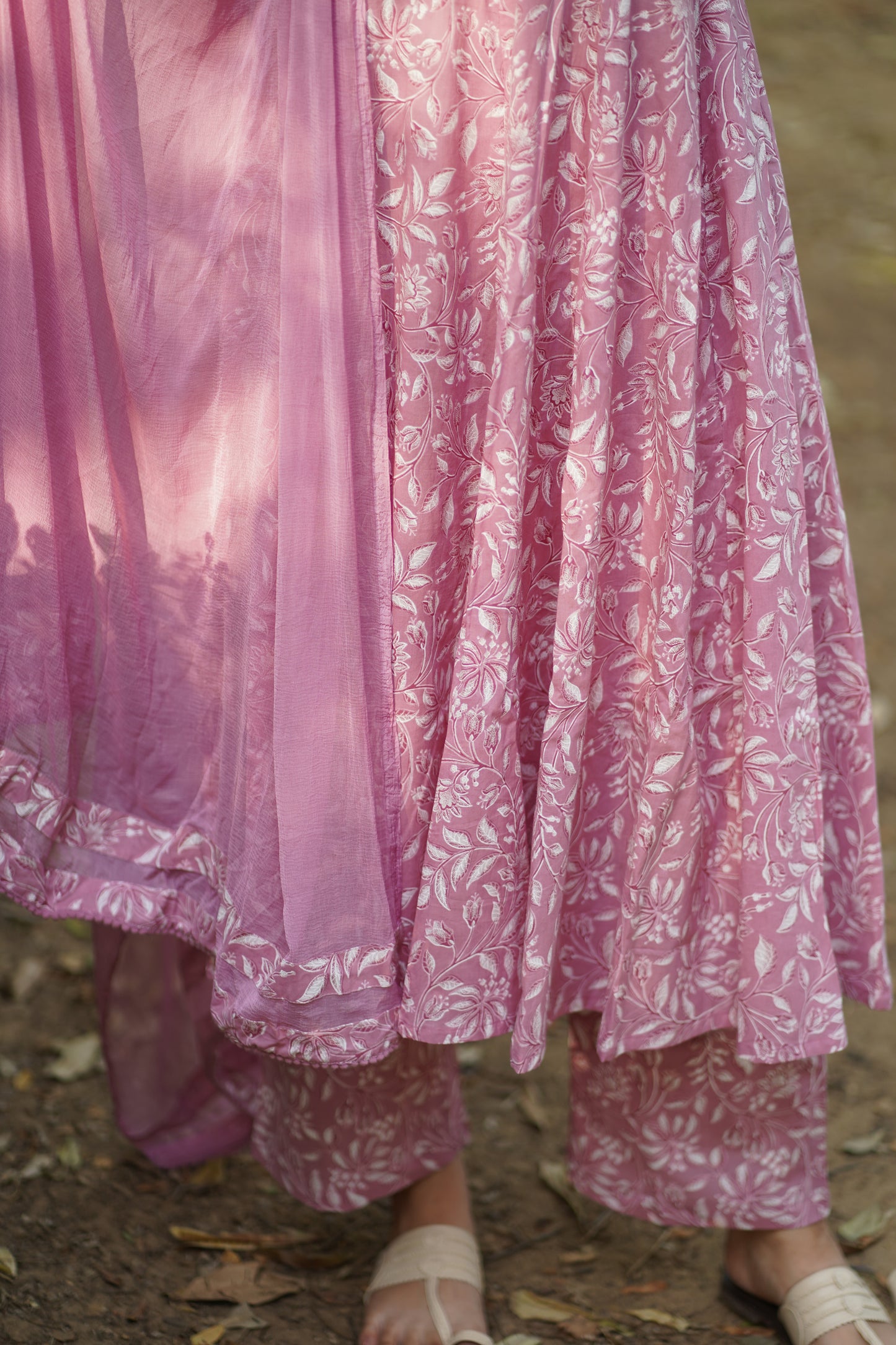 White Pink Pastel Anarkali Suit Set