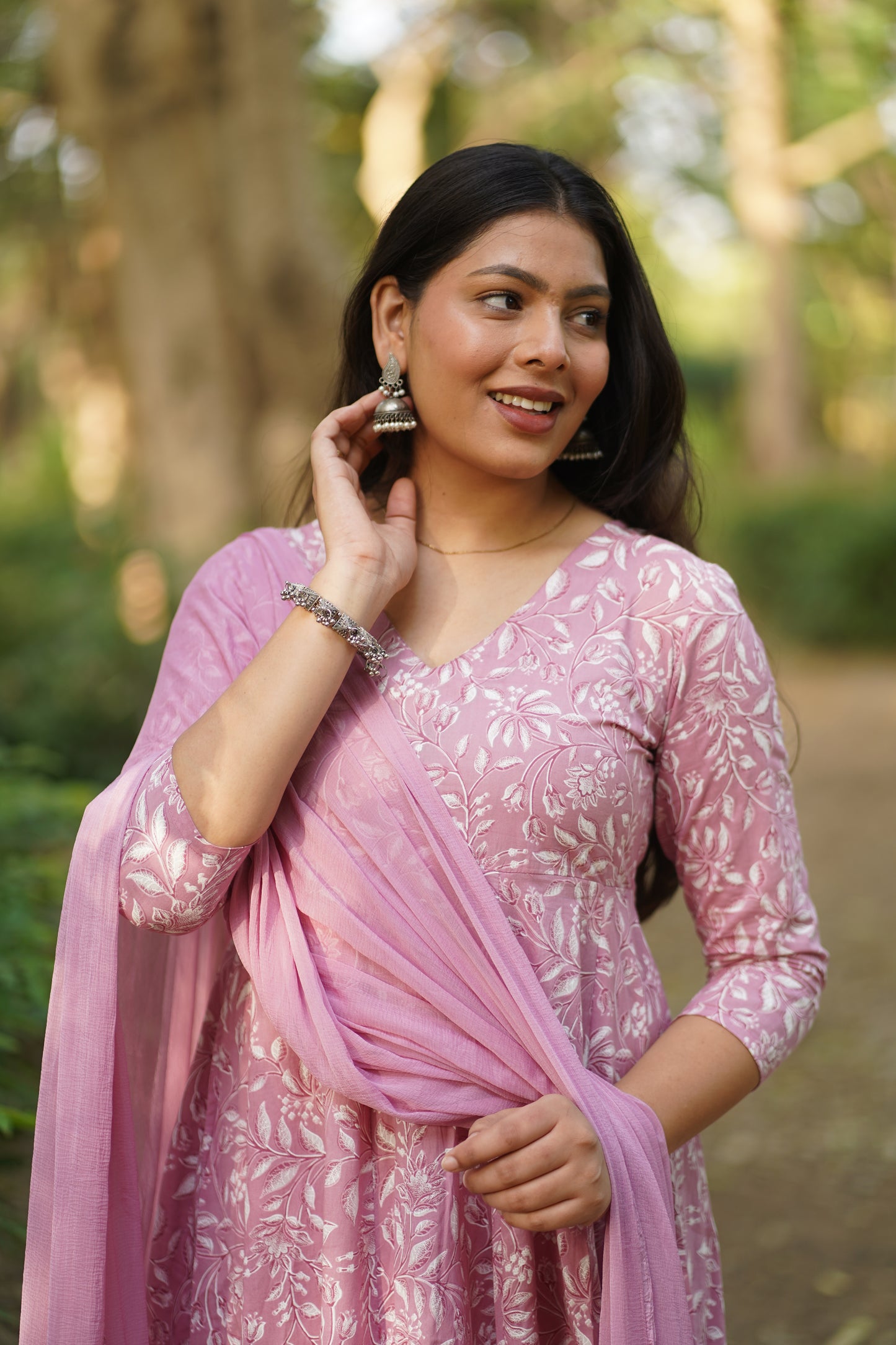 White Pink Pastel Anarkali Suit Set