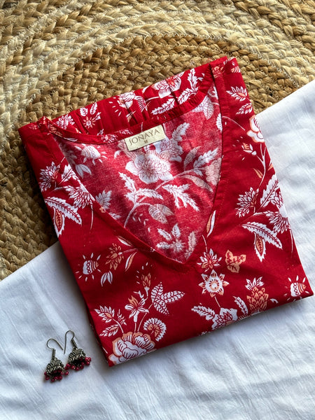 Christmas red full sleeves Peplum top - Jonaya