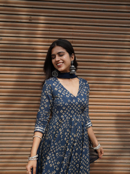 Blue bhandej flare suit set - Jonaya