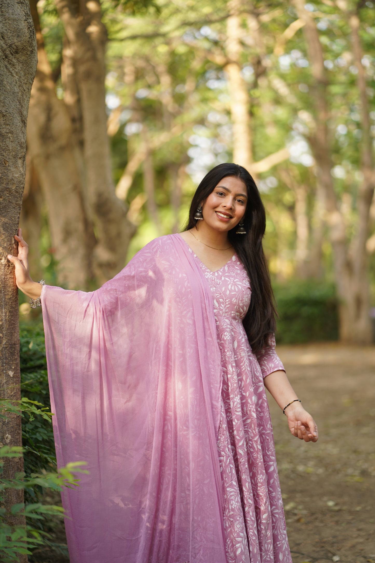 White Pink Pastel Anarkali Suit Set