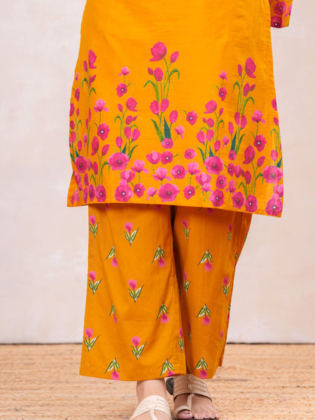 Pink yellow floral straight kurta set Jonaya