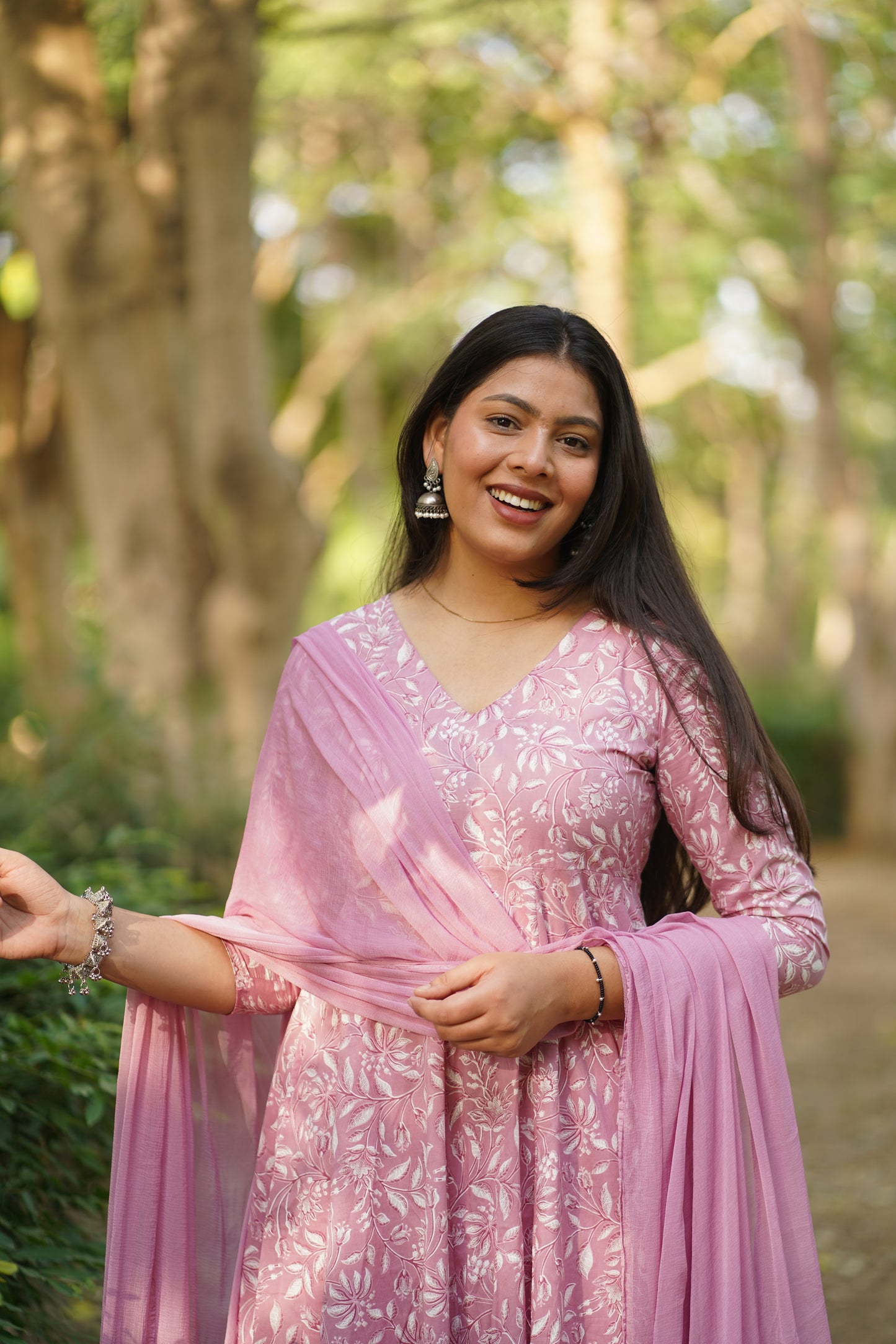 White Pink Pastel Anarkali Suit Set