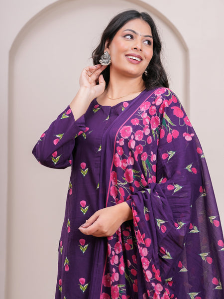 Purple pink floral straight suit set Jonaya