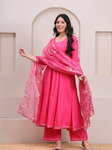 Peach Gotta patti heavy flare suit set Jonaya