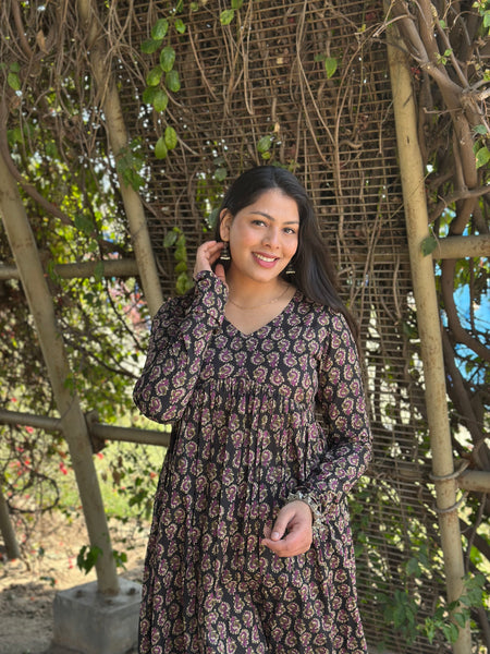 Black purple high slit kameez - Jonaya