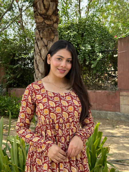 Brick Red full sleeves kameez - Jonaya