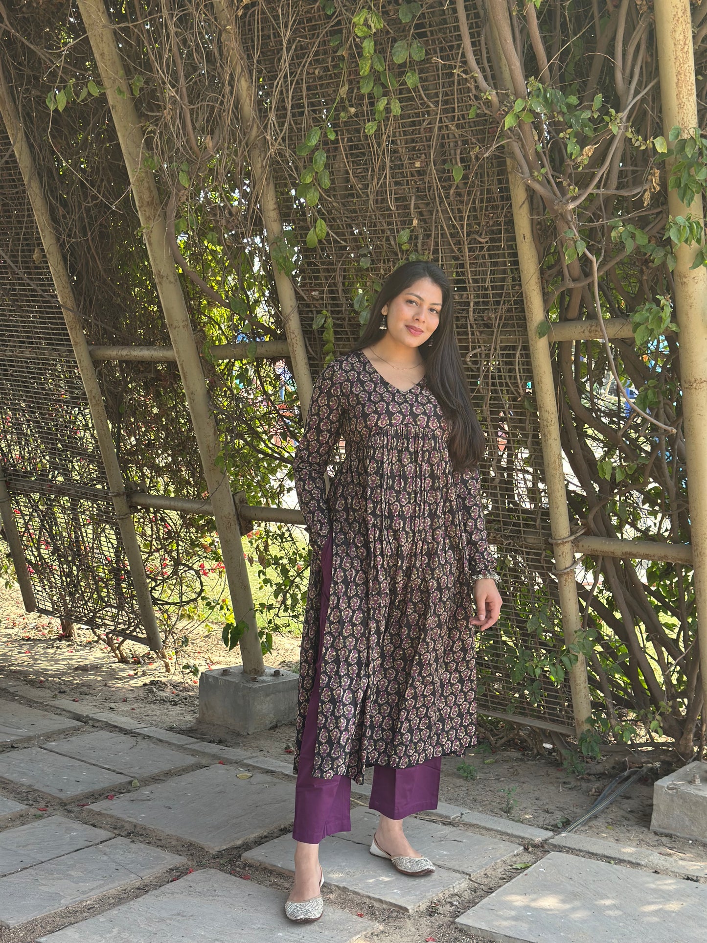Black purple high slit kameez