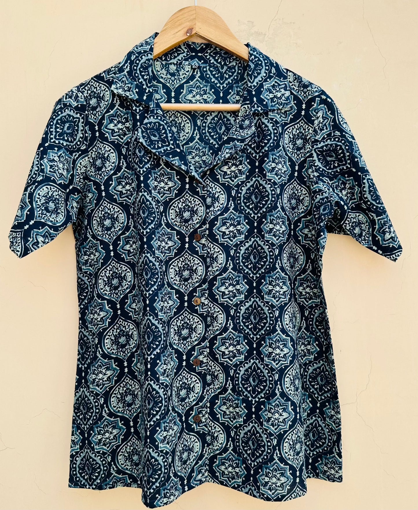 Indigo Handblock Printed Shirt by Jonaya