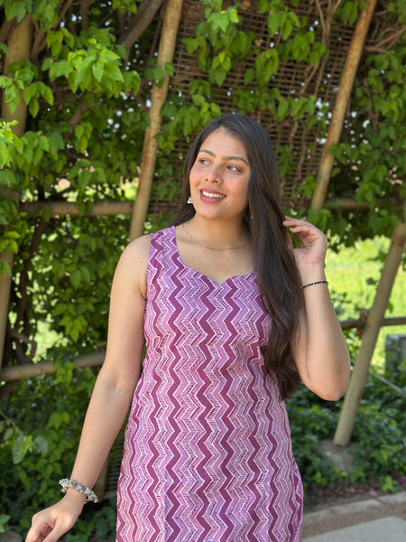 Purple love strips straight kameez - Jonaya