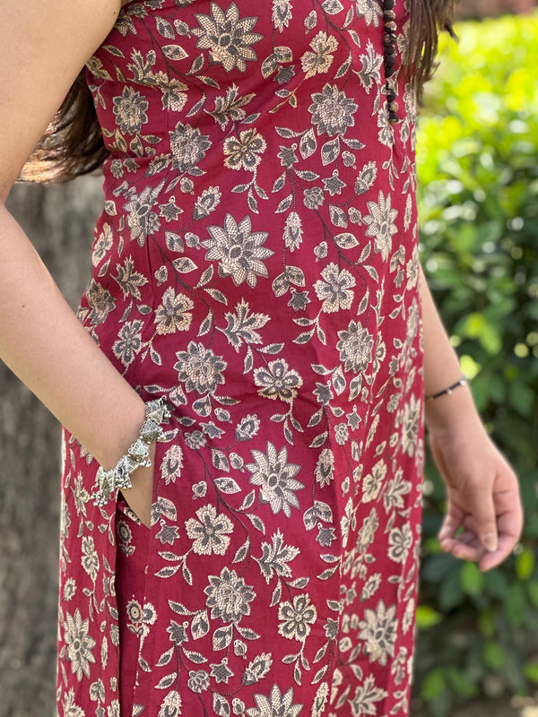 Maroon Black Floral Co-ord Set - Jonaya