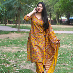 Yellow Red Floral Straight Suit Set - Jonaya