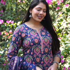 Blue pink floral straight suit set - Jonaya