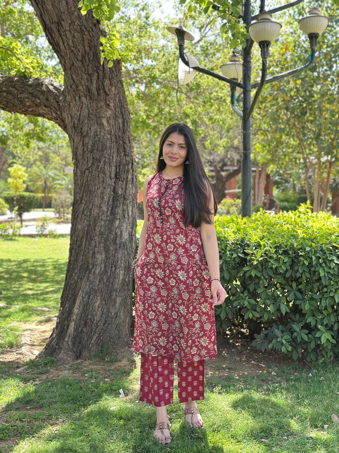 Maroon black floral coord