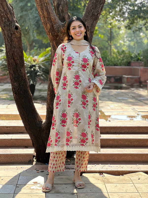Perfect Beige Pakistani Straight Suit Set - Jonaya