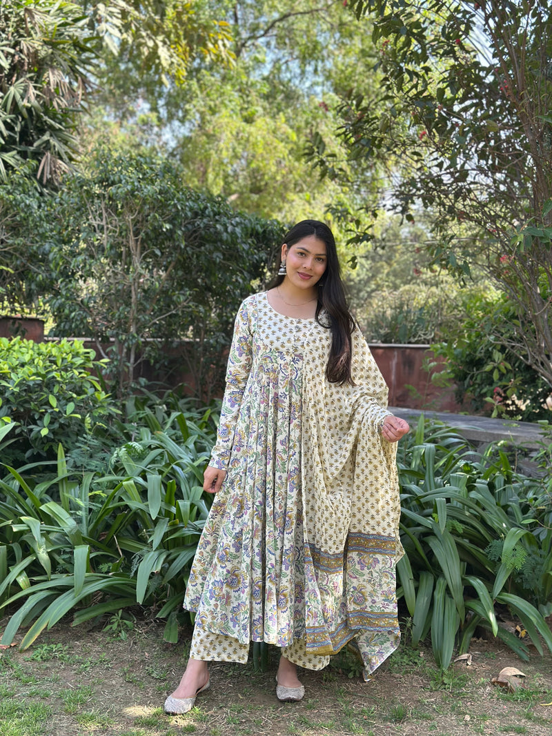 Garden blue Anarkali Gher Suit Set - Jonaya