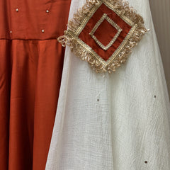 Rust Orange Hand embroidered Lux Anarkali Jonaya