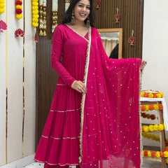 Pink Polki full tier Anarkali set