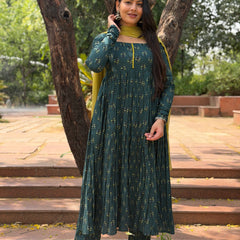 Parrot green motif flare suit set Jonaya