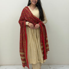 Red beige kalamkari solid flare suit set Jonaya