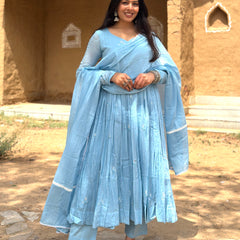 Powder blue white embroidery Anarkali
