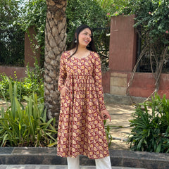 Brick Red full sleeves kameez - Jonaya