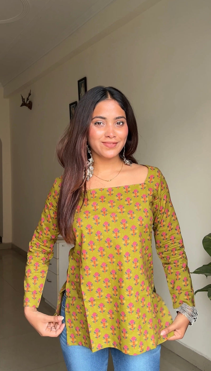 Green Patels Straight Short Kurti – Jonaya - Main Image