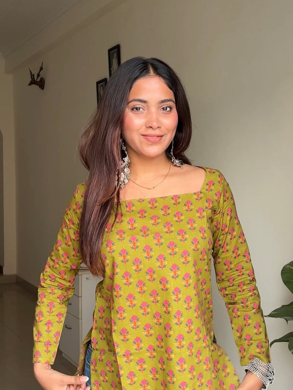 Green Patels Straight Short Kurti - Jonaya