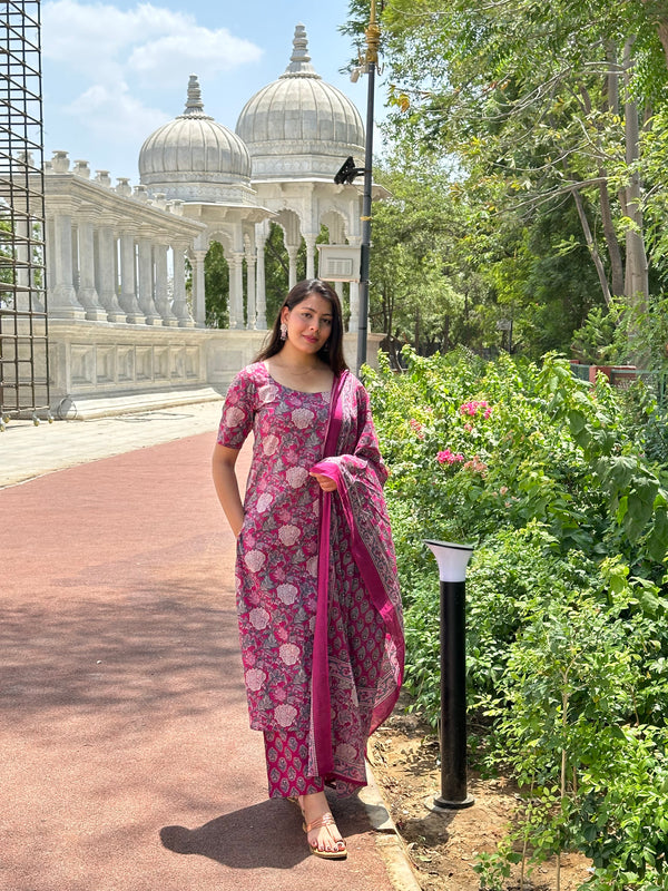 Pink Floral Straight Suit Set - Jonaya
