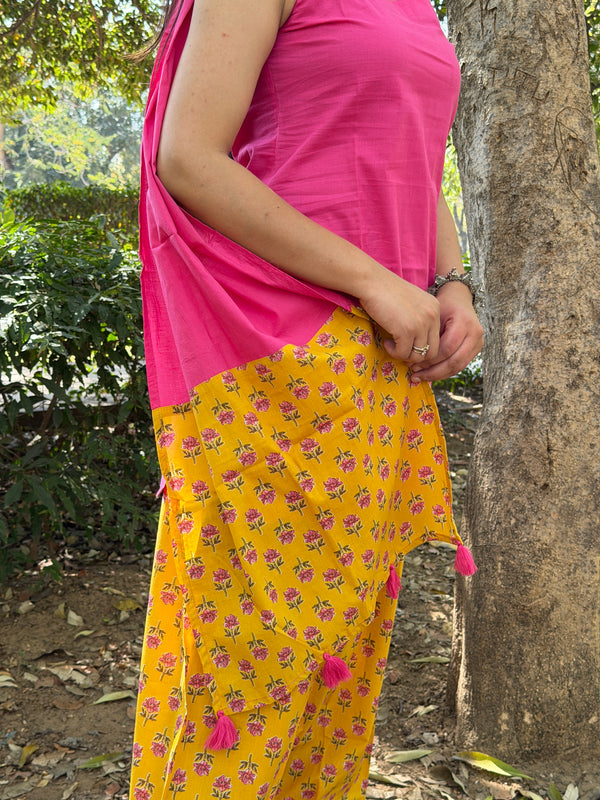 Yellow pink flory farshi salwar set Jonaya