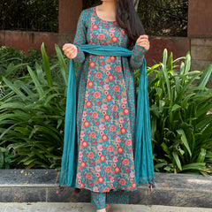 Orange green garden suit set - Jonaya