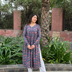 Deep blue high slit Kameez - Jonaya