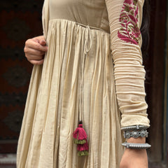 Beige Pink Handblock Anarkali