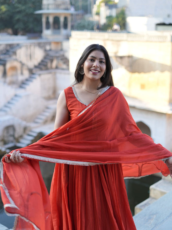 Jharoka Orange Pure Mul Anarkali set