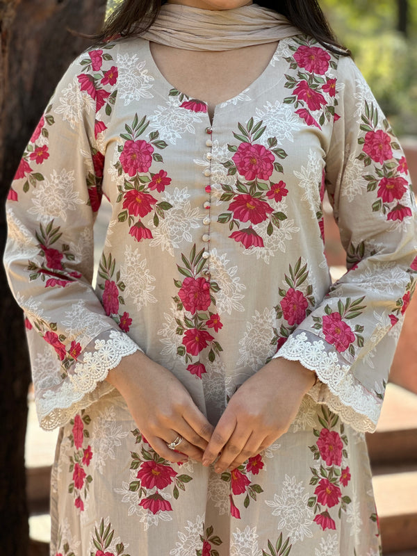 Perfect Beige Pakistani Straight Suit Set - Jonaya