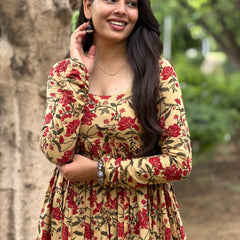 Beige Red garden kameez