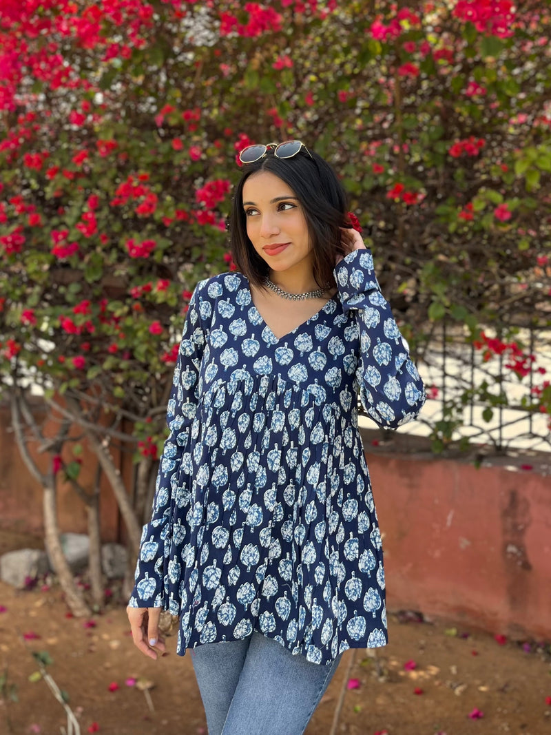 Blue lotus full sleeves peplum top - Jonaya