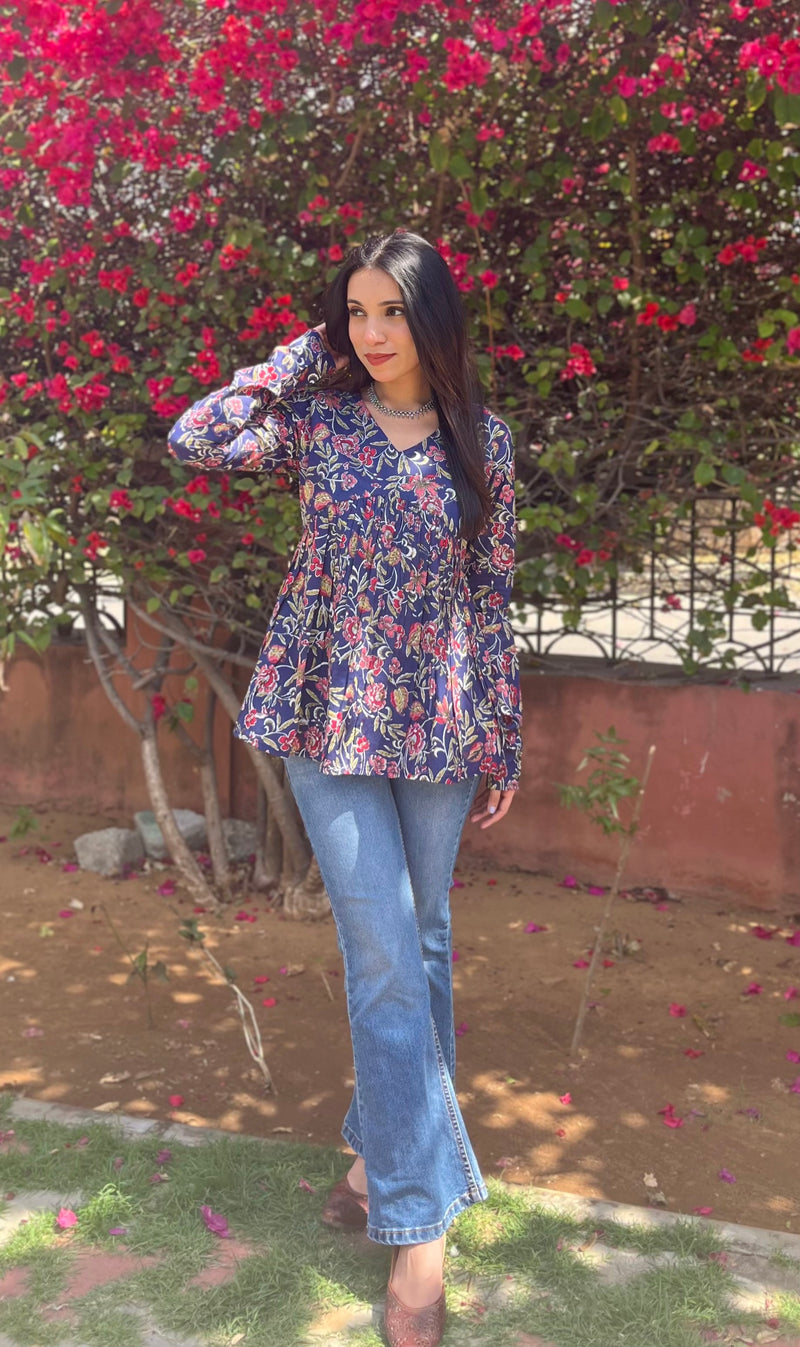 Rosy indigo full sleeves peplum top - Jonaya